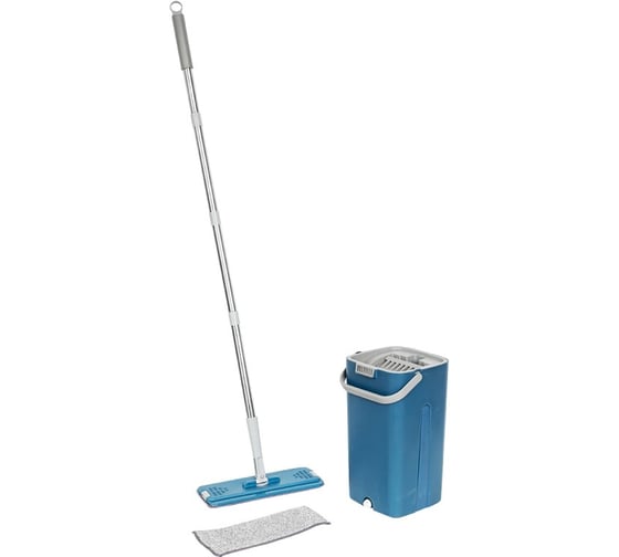 Изображение товара Швабра c разборной ручкой в комплекте с ведром для отжима и сменной тряпкой WMC TOOLS l-1300 мм, 330x120 мм, синий, объем 13 л WMC-13(blue)(51795)
