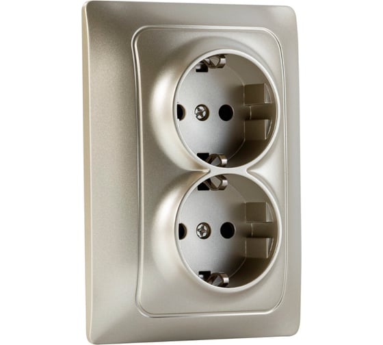 Изображение товара Механизм 2-ой розетки GUSI Electric Gusi bravo с заземлением, защитные шторки, скрытая установка, 16а, 250в, цвет шампань С10Р6-027