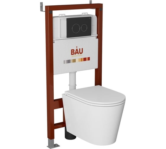 Изображение товара Комплект Bauedge BAU 6 в 1: инсталляция BAU PRO, унитаз подвесной торнадо Bau Nimb Hurricane-3, сиденье дюропласт микролифт, клавиша BAU Dream, черный матовый Q111300-BK0001-HQ3-Q00005