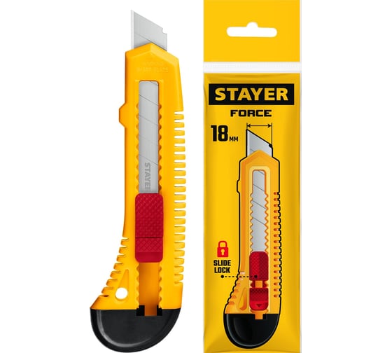 Изображение товара Упрочненный нож STAYER Force из АБС пластика, сегментированные лезвия 18 мм 0911_z01