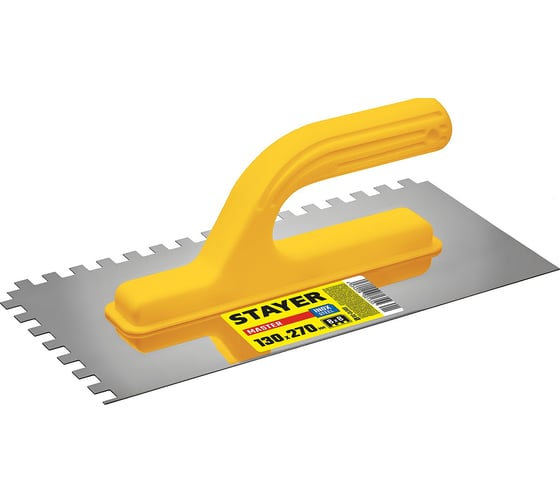 Изображение товара Штукатурная зубчатая нержавеющая гладилка с пластиковой ручкой Stayer Master 130x27 0мм, 8x8 мм 08012-08_z01