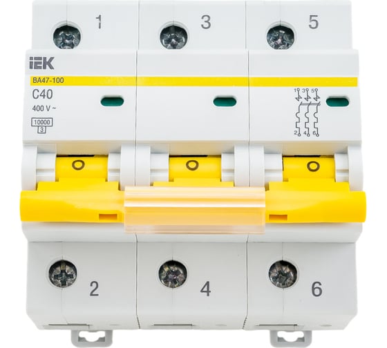 Изображение товара Автоматический модульный выключатель IEK 3п C 40А ВА 47-100 10кА ИЭК MVA40-3-040-C