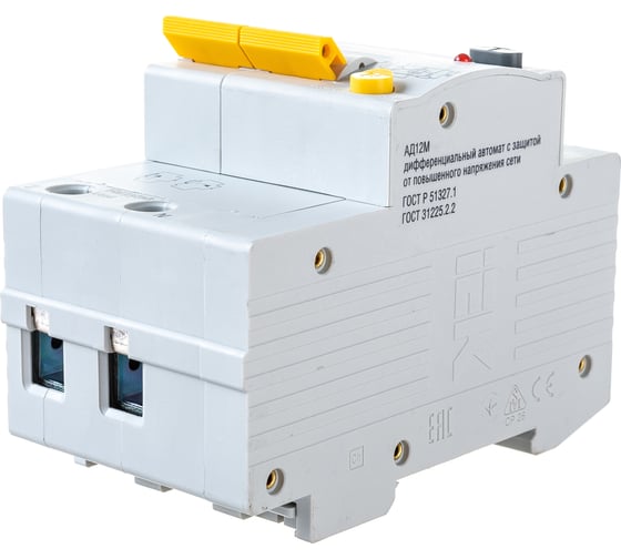 Изображение товара Автоматический дифференциальный выключатель тока IEK 2п 3мод. C 16A 30mA тип A 4.5kA АД-12М ИЭК MAD12-2-016-C-030