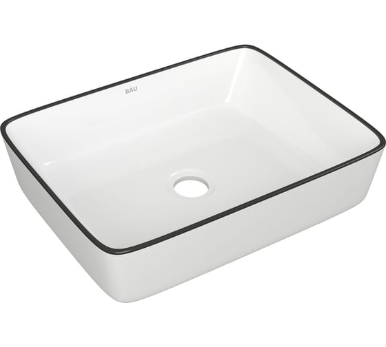 Изображение товара Прямоугольная накладная раковина Bauedge BAU Hotel 48x37, белая, черный кант NH1005