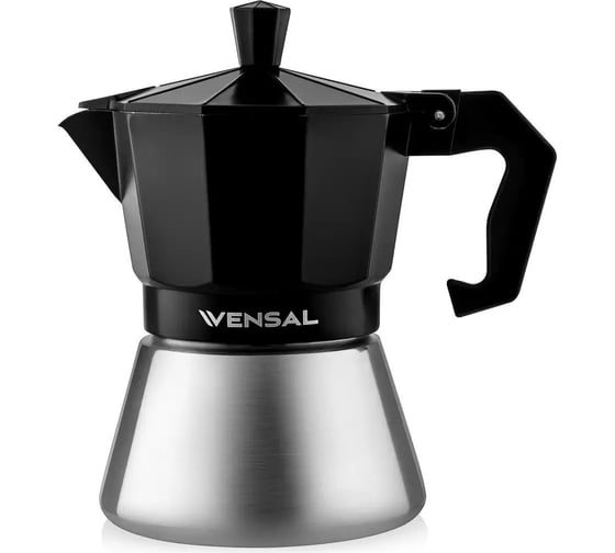 Изображение товара Гейзерная кофеварка VENSAL 3200VS 3 чашки, материал алюминий, нержавеющая сталь, подходит индукции VS3200