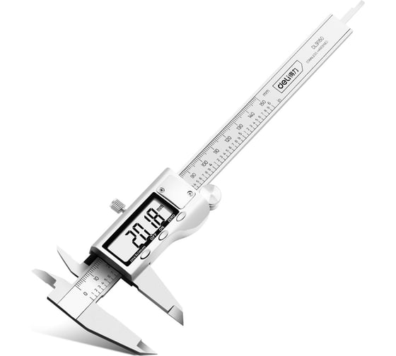 Изображение товара Электронный штангенциркуль DELI DL91150 150мм, метр/дюйм, нержавеющая сталь, 3 кнопки управления, дисплей, sr44 98296