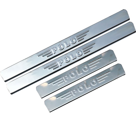Изображение товара Накладки внутренних порогов DolleX VW Polo до 2017, штамп POLO нержавеющая сталь к-т 4 шт. NPS-049