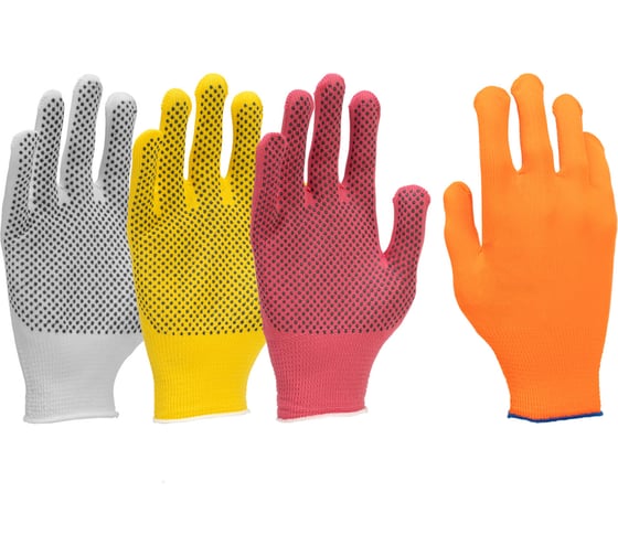Изображение товара Перчатки в наборе PALISAD ПВХ точка, р. L, белые, розовая фуксия, желтые, зеленые 67852