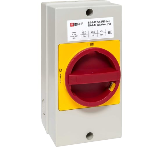 Изображение товара Кулачковый переключатель EKF ПК-2-13 25А 3P "ВКЛ-ВЫКЛ" с блокировкой в боксе IP65 PROxima pk-2k-13-25-a65