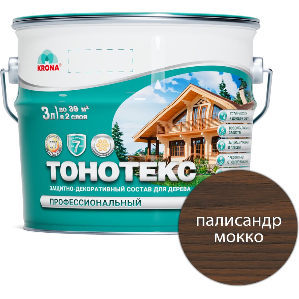 Изображение товара Защитно-декоративный состав для дерева KRONA Тонотекс палисандр-мокко, 3 л 66335029