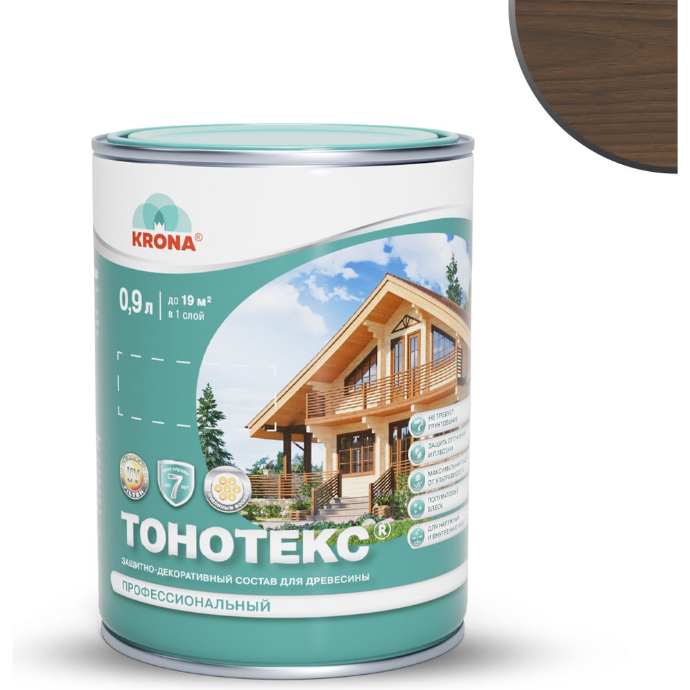 Изображение товара Защитно-декоративный состав для дерева KRONA Тонатекс палисандр-мокко 0.9 л