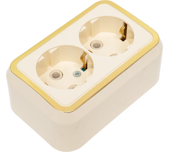 Изображение товара 2-х местная розетка МПО Электротехника открытой установки, с заземлением, 16А 220В dresden слоновая кость-золото 2849