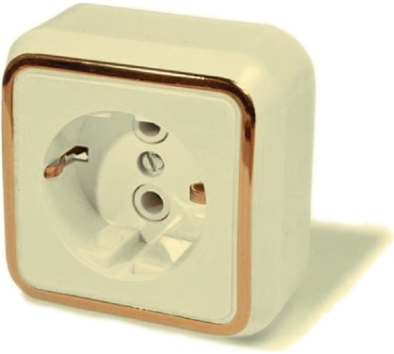 Изображение товара 1-местная розетка МПО Электротехника открытой установки, с заземлением, 16А 220В dresden слоновая кость-золото  2847