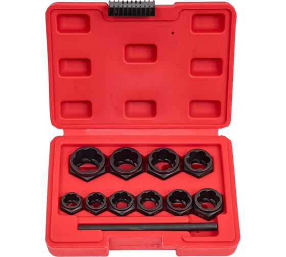 Изображение товара Набор головок-экстракторов коротких 10 предметов и выколотка 9-19мм AV Steel AV-921090