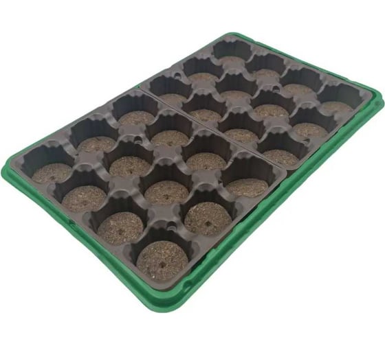 Изображение товара Комплект для рассады с торфяными таблетками ЛЕТО 24 таблетки d41мм, кассета и лоток полистирол 25503