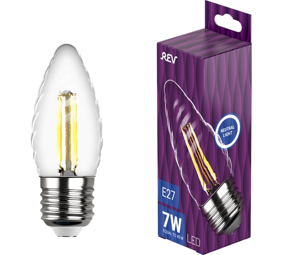 Изображение товара Светодиодная лампа REV Filament TC37 E27 7W, 4000K 32491 1
