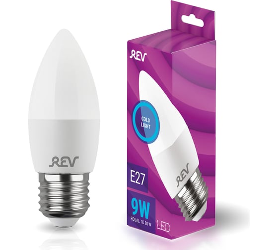 Изображение товара Светодиодная лампа REV C37 Е27 9W, 6500K, дневной свет 32523 9
