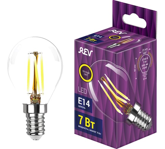 Изображение товара Светодиодная филаментная  лампа REV G45 E14 7W, 2700K 32482 9