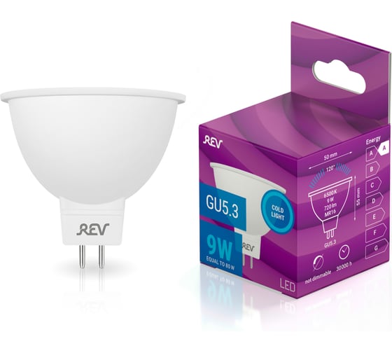 Изображение товара Светодиодная лампа REV MR16 GU5.3 9W, 6500K, дневной свет 32540 6