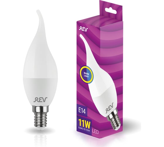 Изображение товара Светодиодная лампа REV FC37 Е14 11W, 2700K, теплый свет, свеча на ветру 32516 1