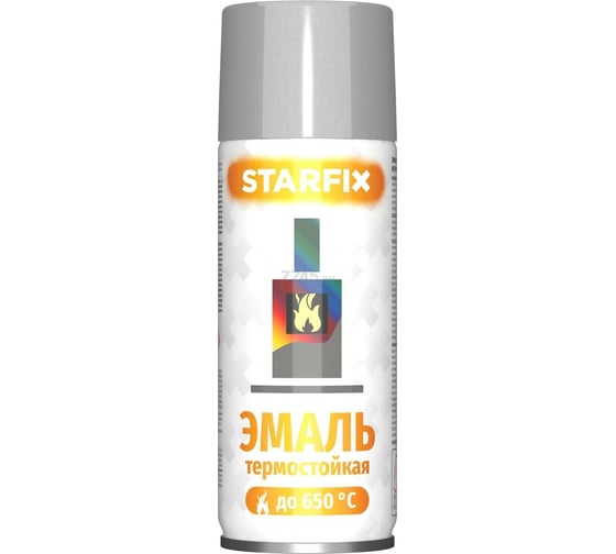 Изображение товара Термостойкая краска-эмаль STARFIX аэрозоль, силиконовая, серебристый, 520 мл SM-39874-1