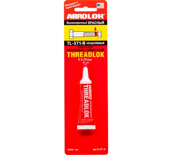 Изображение товара Фиксатор резьбовых соединений неудаляемый высокопрочный ABRO красный, 6 мл TL-371-R