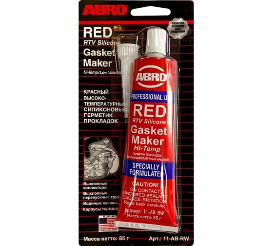 Изображение товара Герметик прокладок высокотемпературный силиконовый ABRO, красный, 85 г, 11-AB-RW