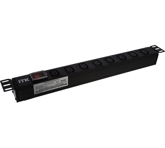 Изображение товара Блок розеток ITK 8 мест PDU 19 дюймов IEC320 C13 с LED выключателем PH12-8C133