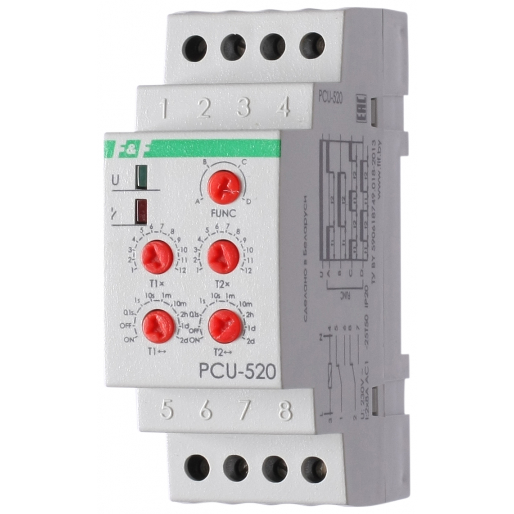 фото Реле времени f&f pcu-520, 2 независимые выдержки времени ea02.001.012