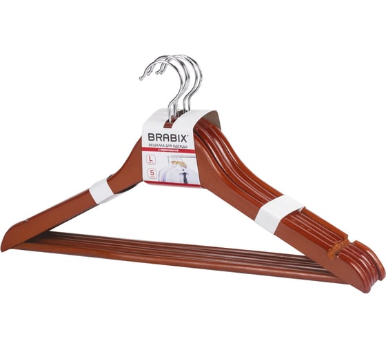 Изображение товара Вешалки-плечики BRABIX Стандарт, комплект 5 шт., перекладина, цвет вишня 601161