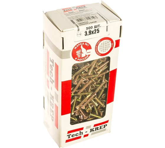 Изображение товара Оконные саморезы с буром Tech-Krep 3,9х25 500 шт желтые коробка с ок. 138588