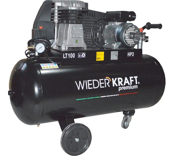 Изображение товара Масляный поршневой компрессор с ременным приводом WIEDERKRAFT 400 л/мин, ресивер 100л, WDK-91040