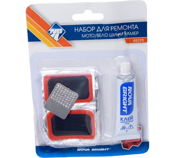 Изображение товара Набор заплаток для ремонта камер, шин и резиновых изделий Nova Bright 6 шт, 30х50 мм, клей и рашпиль 48295