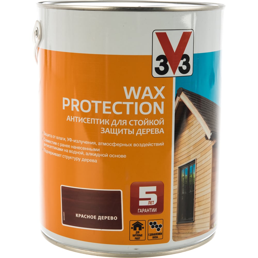 фото Алкидный антисептик для дерева с добавлением воска v33 wax protection красное дерево 117378