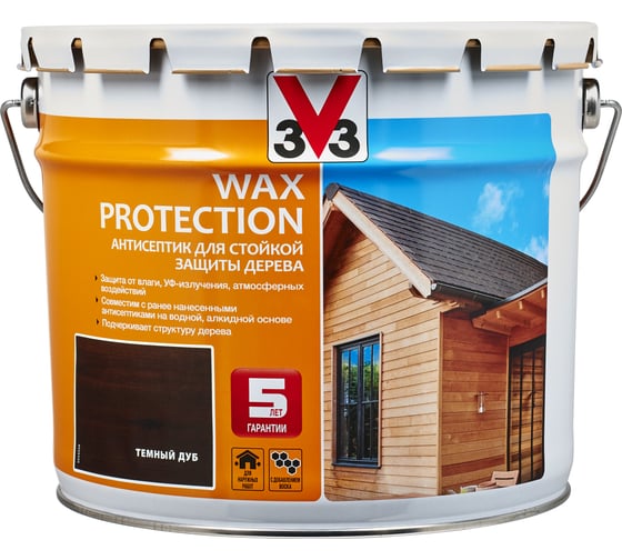 Изображение товара Алкидный антисептик для дерева с добавлением воска V33 WAX PROTECTION темный дуб 117382