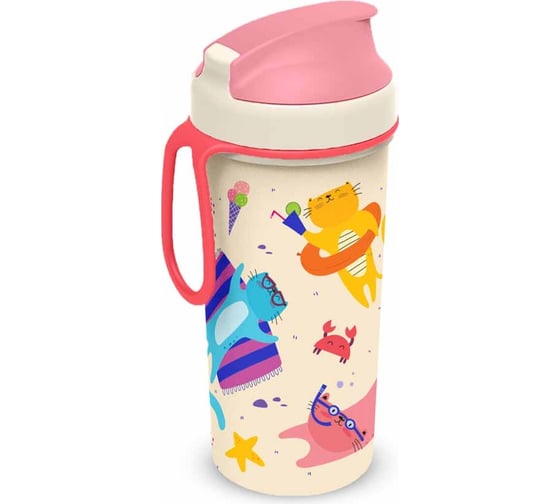 Изображение товара Детский стакан с крышкой, петлей и декором Пластишка 400 мл, розовый 431331105