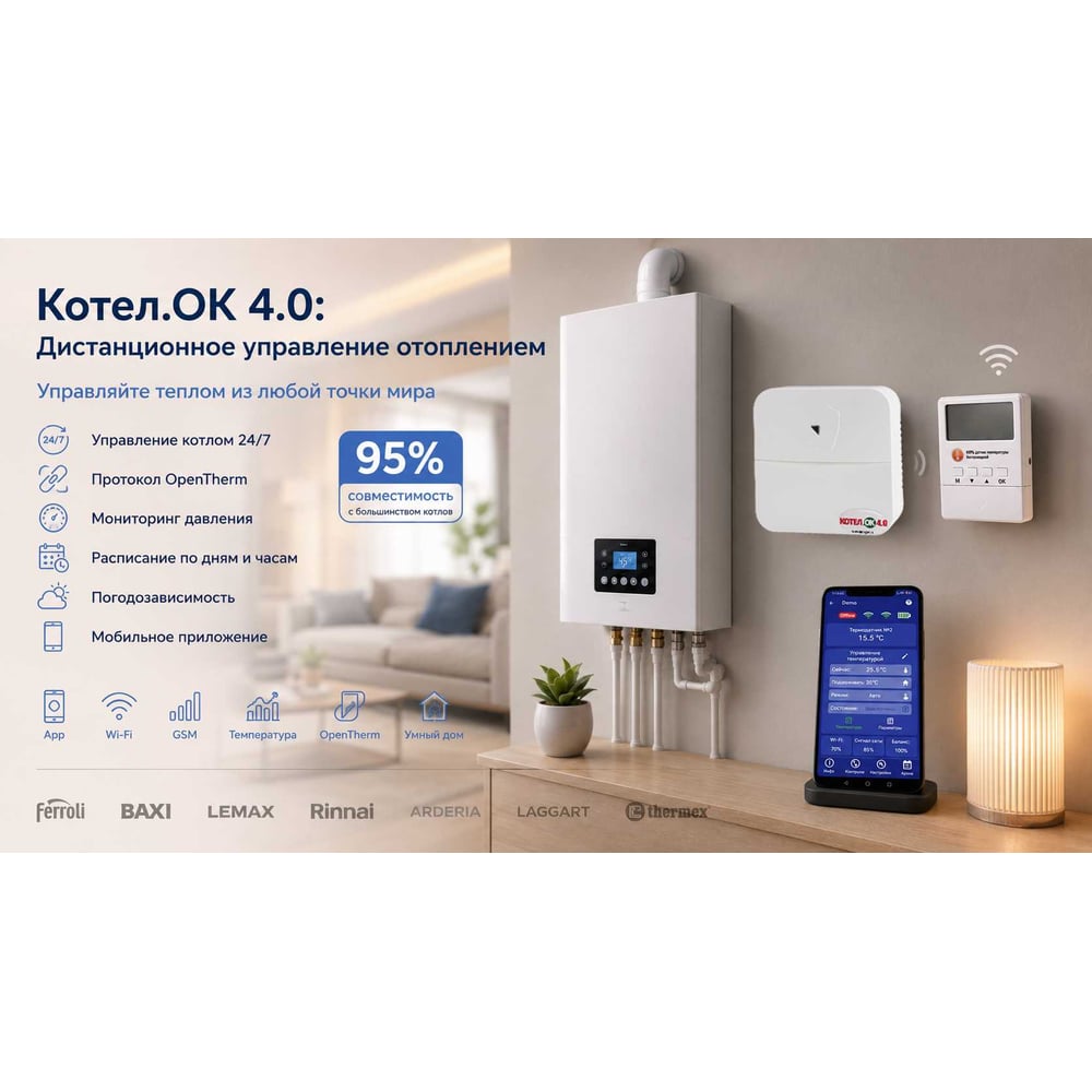 GSM-Wi-FI модуль ИПРо Котел.ОК 4.0 OpenTherm Премиум с беспроводным датчиком температуры 11003672