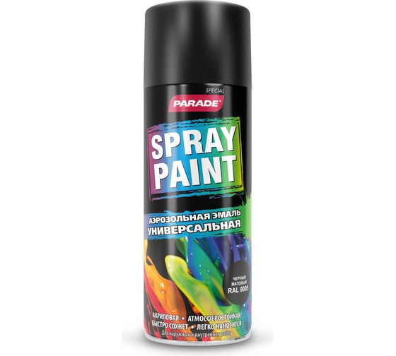 Изображение товара Аэрозольная эмаль PARADE SPRAY PAINT RAL 9005 Черный матовый Лк-00008534
