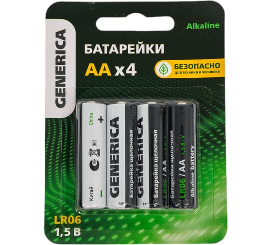 Изображение товара Батарейка GENERICA щелочная, alkaline, lr06/aa (4шт/блистер) ABT-LR06-ST-L04-G