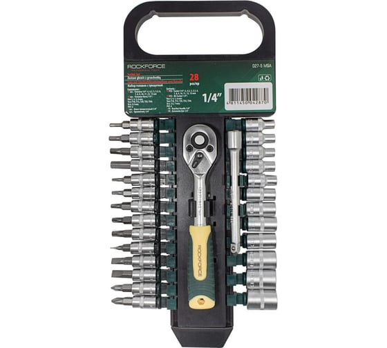 Изображение товара Набор торцевых головок Rockforce и бит 1/4 DR 6-гранных 27 предметов RF-027-5MSA(11866)