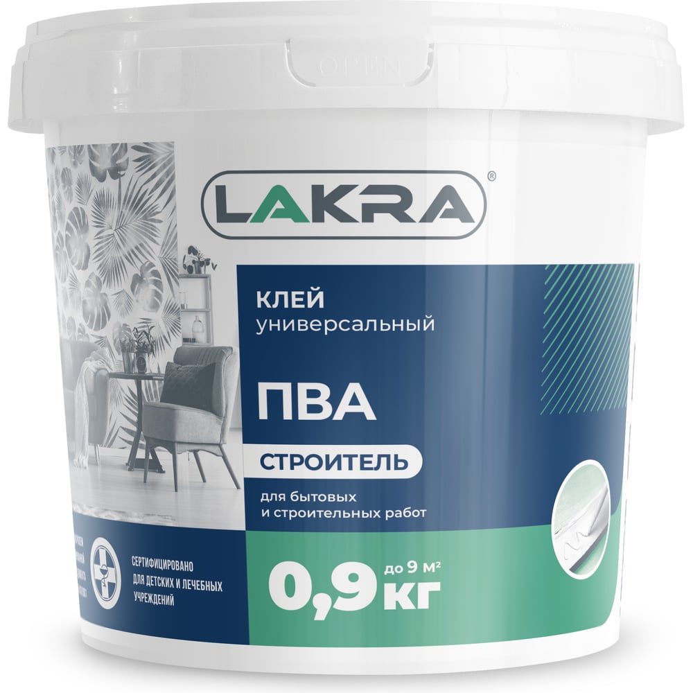 Изображение товара Универсальный клей ПВА Лакра Строитель 0,9 кг 90002427721