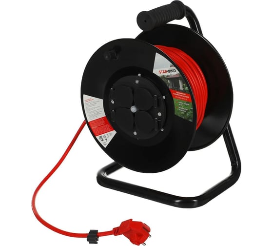 Изображение товара Силовой удлинитель STARWIND ST-PSR4.40/G-16 3x2.0 кв.мм, 4 розетки, 40м, ПВС, 16A, катушка, оранжевый 1781486