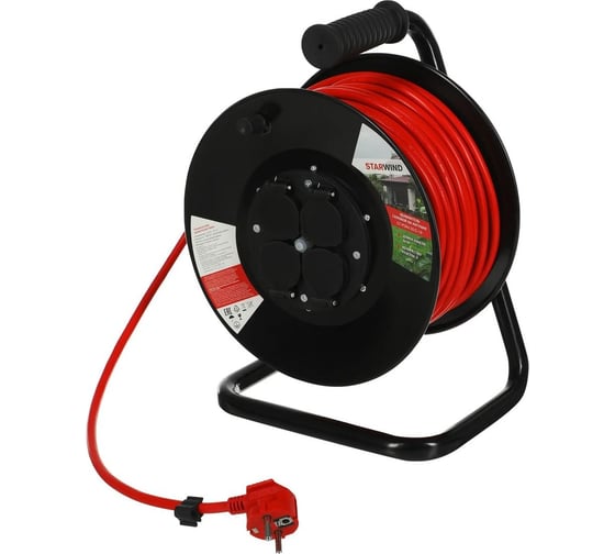 Изображение товара Силовой удлинитель STARWIND ST-PSR4.50/G-16 3x2.5 кв.мм, 4 розетки, 50м, ПВС, 16A, катушка, оранжевый 1781490