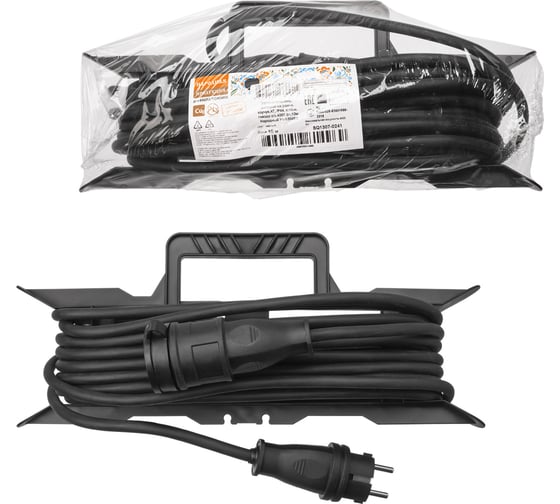 Изображение товара Силовой удлинитель-шнур TDM ELECTRIC на рамке, каучук, кг, ip44, штепсельное гнездо, с заземлением, 4000 вт, 10 м, народный SQ1307-0241