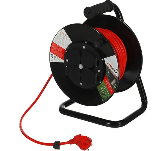 Изображение товара Силовой удлинитель STARWIND ST-PSR4.20/G-16 3x1.0 кв.мм, 4 розетки, 20м, ПВС, 16A, катушка, оранжевый 1781478