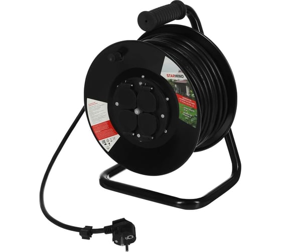 Изображение товара Силовой удлинитель STARWIND ST-PSR4.30/FRG-20 3x2.0 кв.мм, 4 розетки, 30м, КГ, 20A, катушка, черный 1781700