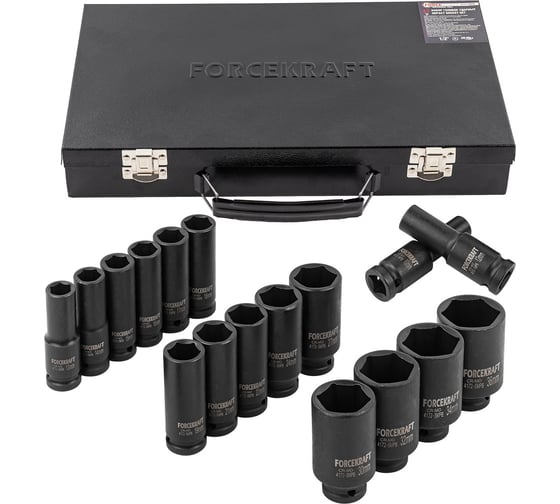 Изображение товара Головки ударные, набор 17 предметов, 1/2" 6-гранная Forcekraft FK-4172-5MPB(56701)