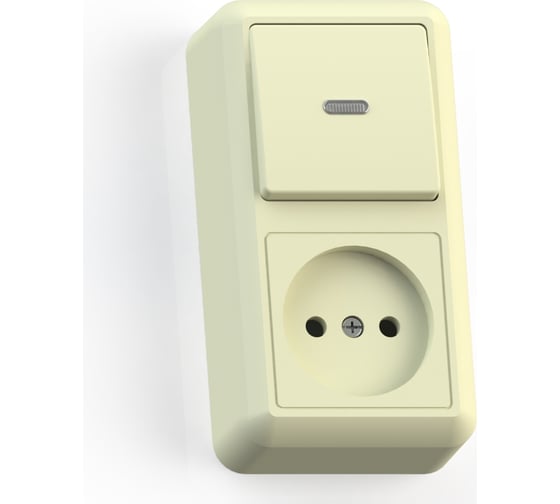 Изображение товара Комбинированный блок Кунцево-Электро ОПТИМА открытой установки, 1 клавиша, выключатель с подсветкой + розетка БКВР-430 с/к 8083