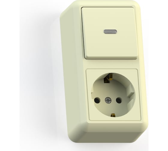 Изображение товара Комбинированный блок Кунцево-Электро ОПТИМА открытой установки, 1 клавиша, выключатель с подсветкой+розетка с з/к БКВР-432 с/к 8087