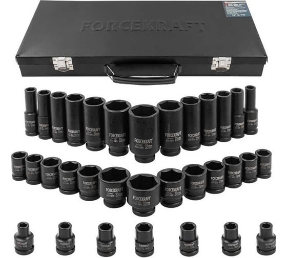 Изображение товара Головки ударные, набор 33 предмета, 1/2" 6-гранний Forcekraft FK-4333-5MPB(56702)